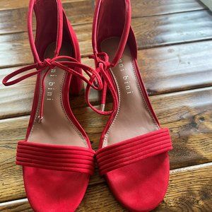 Gianni Bini - Rhiaann Suede Ankle Tie Block Heel Sandals (Red)